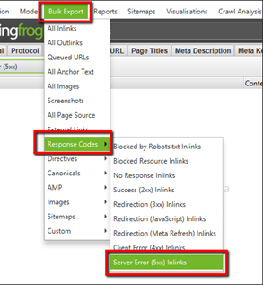 نحوه پیدا کردن کدهای خطای 5xx - ScreamingFrog Bulk Export